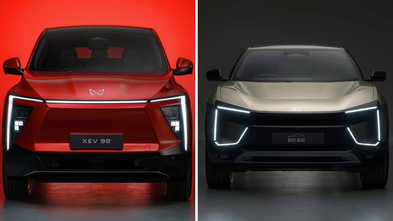 Mahindra BE 6e (बाएं) और XEV 9e (दाएं) दोनों इलेक्ट्रिक SUVs की साइड-बाय-साइड तुलना